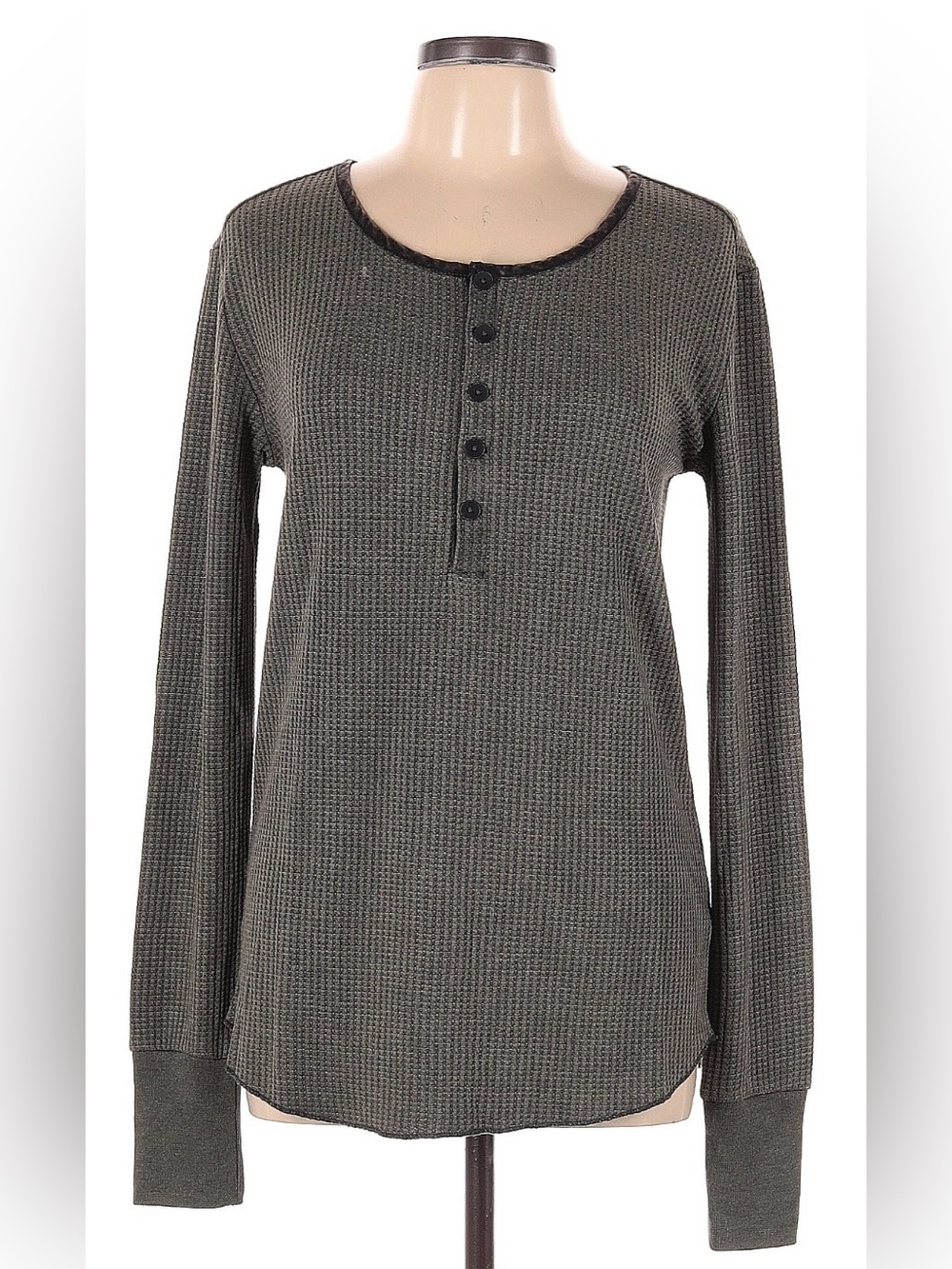 EUC Venor Waffle Henley in Olive Green